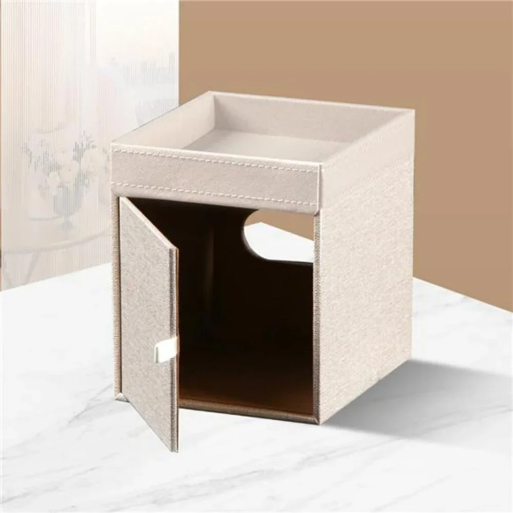 PU leather tissue box cover with storage tray bathroom bedroom office organizer